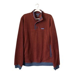 Patagonia Men’s Shearling Button Pullover Fleece Jacket Fox Red Gray Trim L